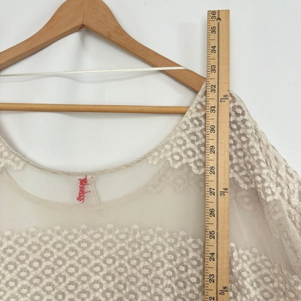 Free People Sheer Unconventional Lace Overlay Tunic Long Blouse Boho Dress Ivory